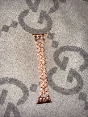 Pearl & Crystal Rose Gold Stretchy Apple Watch Band - smaller size